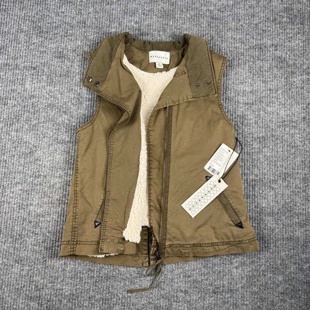 Marrakech Vest Womens M Sherpa Lined Utility Military Olive Green Utility Cotton